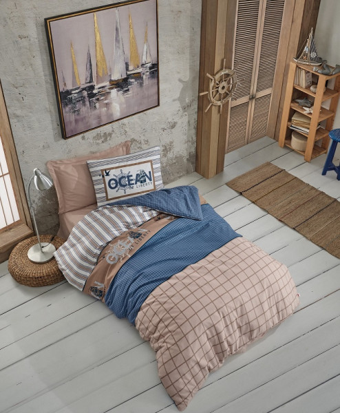 Подростковое постельное белье OCEAN LACIVERT полуторный - ТМ COTTON BOX (Турция) (080077126)
