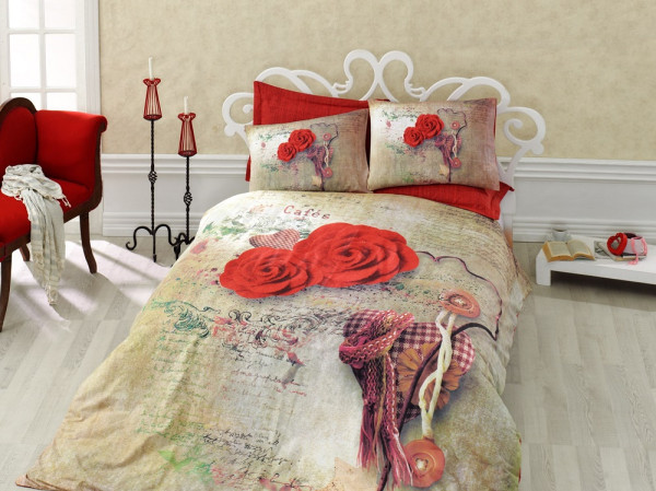 Постельное белье ранфорс FLORAL SERI GRETA KIRMIZI евро - ТМ COTTON BOX (010077295)