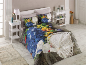 Постельное белье ранфорс FLORAL SERI FRILLY BEJ евро - ТМ COTTON BOX (010077376)